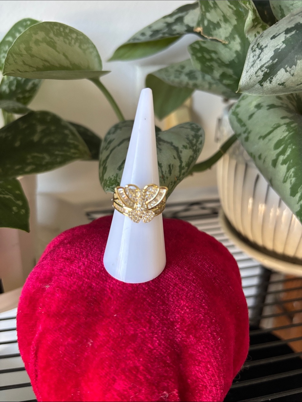 Gold-Tone Heart Cluster Ring with Pavé Crystals - Women Jewelry